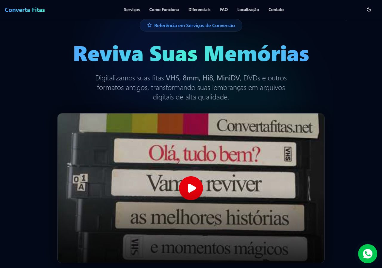 Print da landing page da Converta Fitas com o título Reviva Suas Memórias